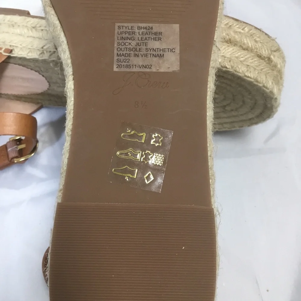 J. CREW 8.5 Brown Gladiator Espadrilles Leather Jute 1.5” Platform BH424